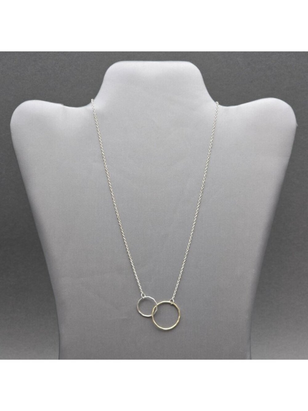 Sterling Silver Vermeil Interlocking Circles Necklace 16"-18" Modernist Hammered - Picture 14 of 14
